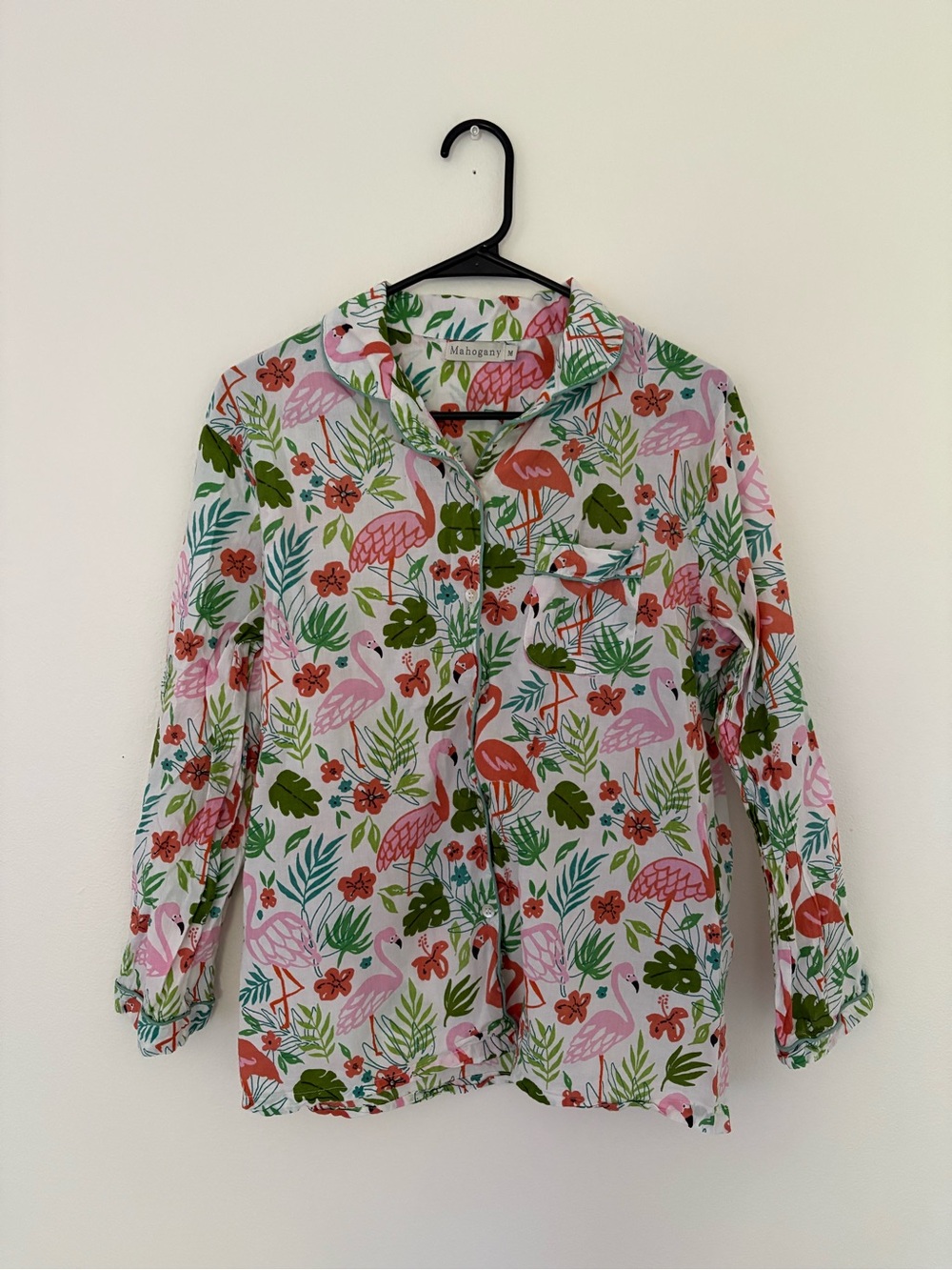 Mahogany Pajama 100% Cotton Tropical Flamingo Button-Up Shirt Women’s MEDIUM